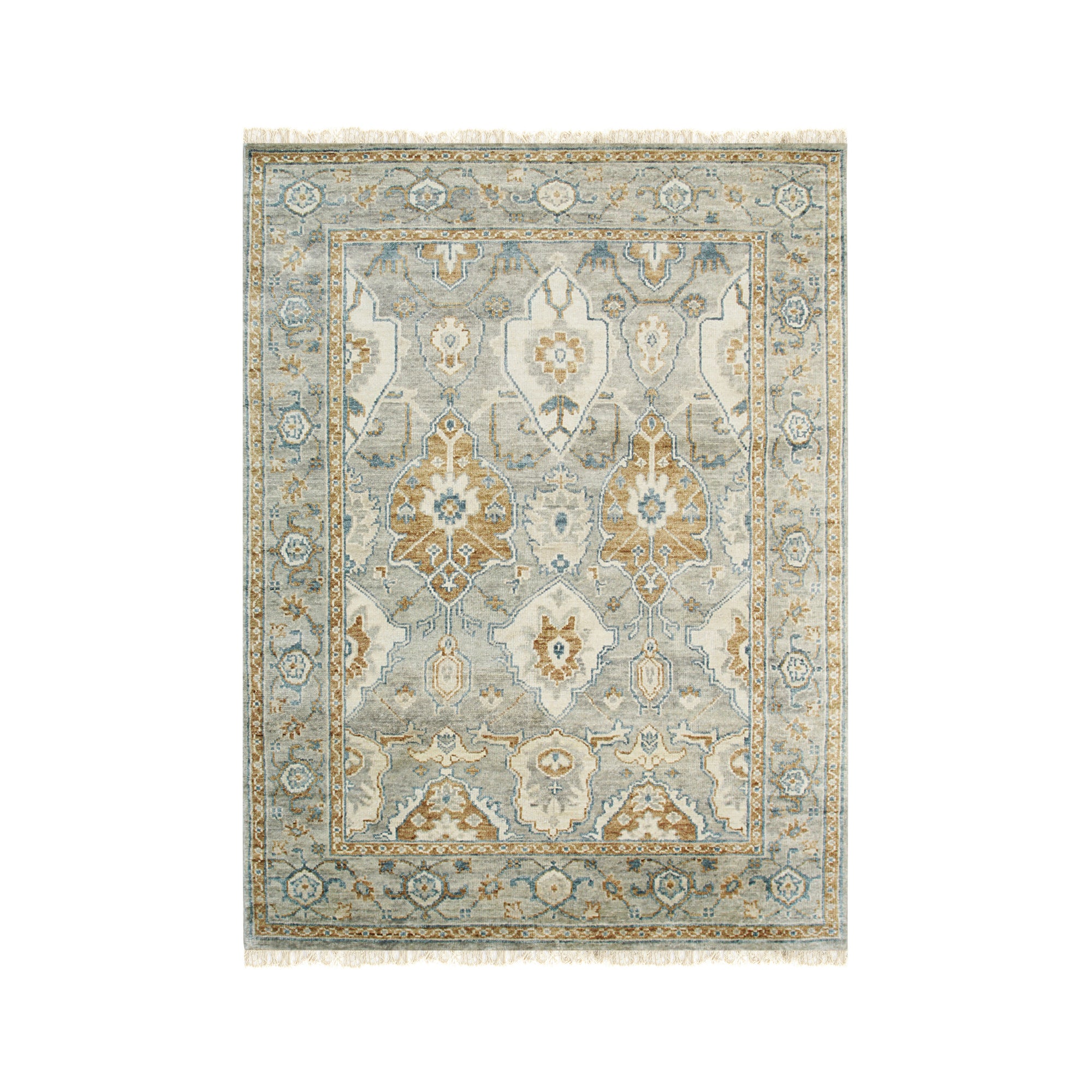 Classic Green Oushak Hand-Knotted Wool Rug